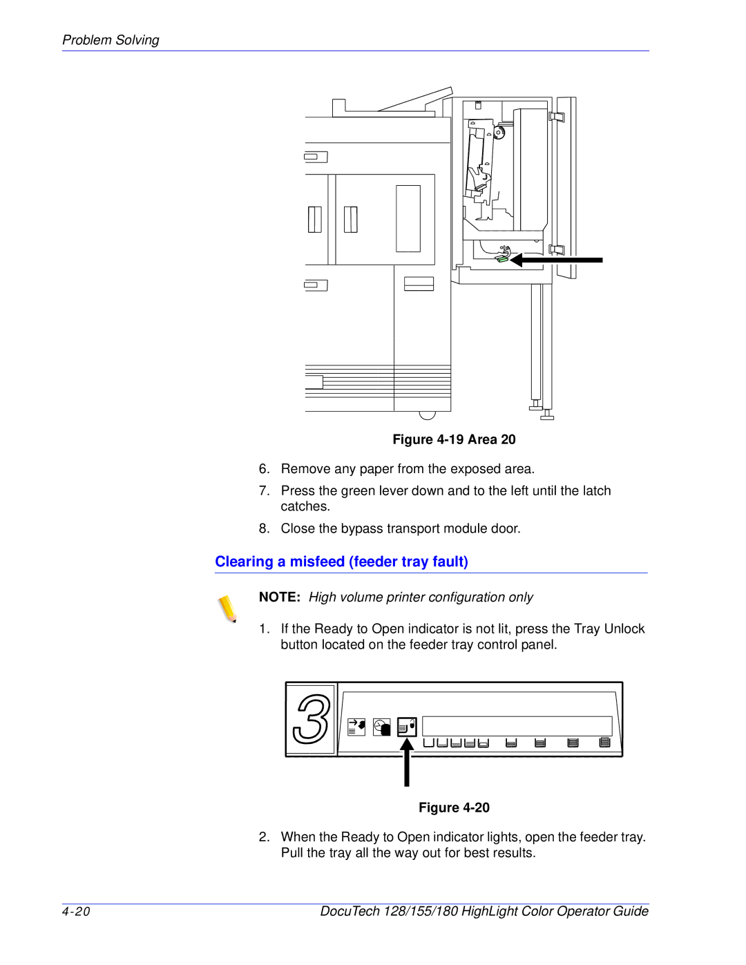 Xerox 128 manual Clearing a misfeed feeder tray fault, Area 