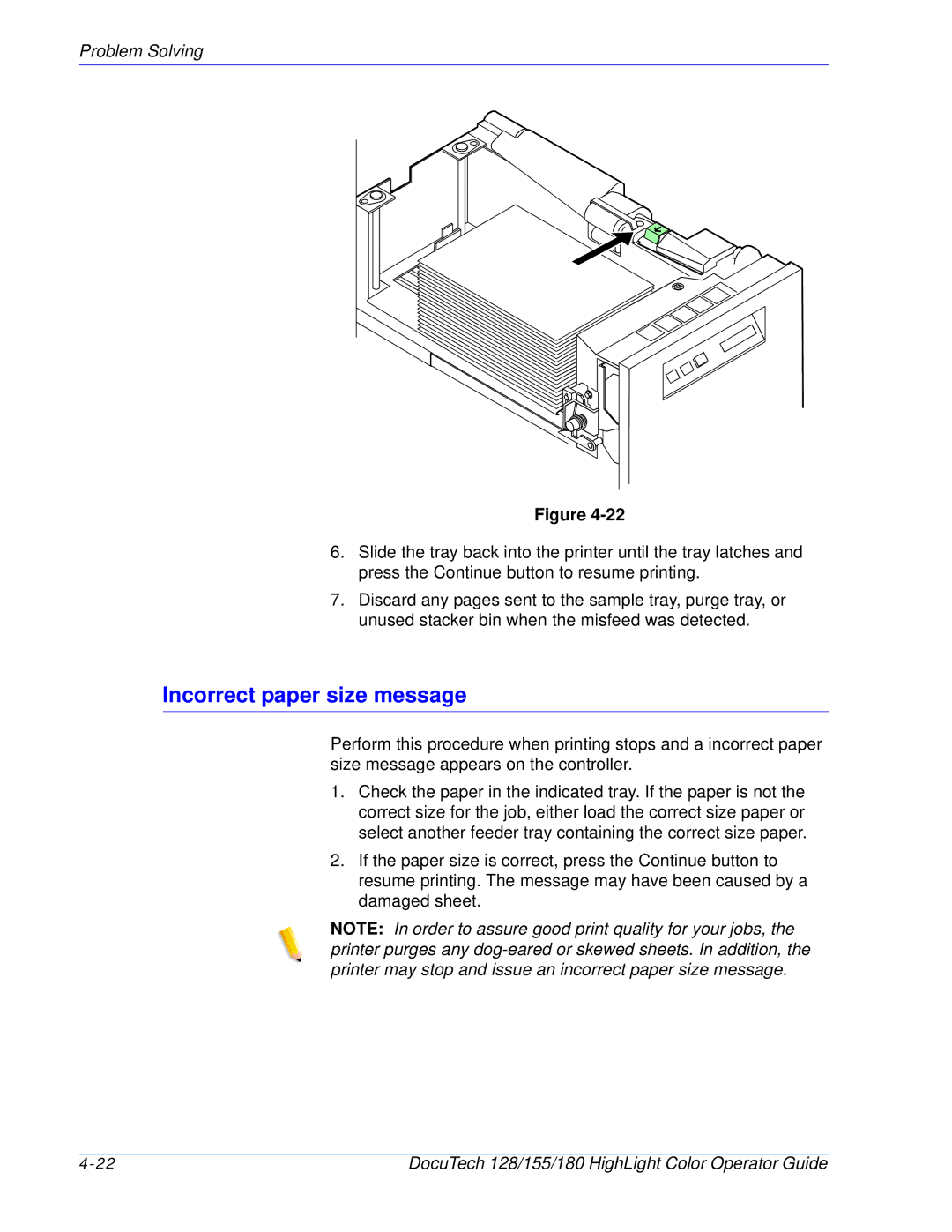 Xerox 128 manual Incorrect paper size message 