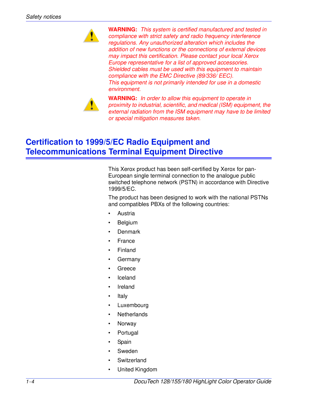 Xerox 128 manual Safety notices 