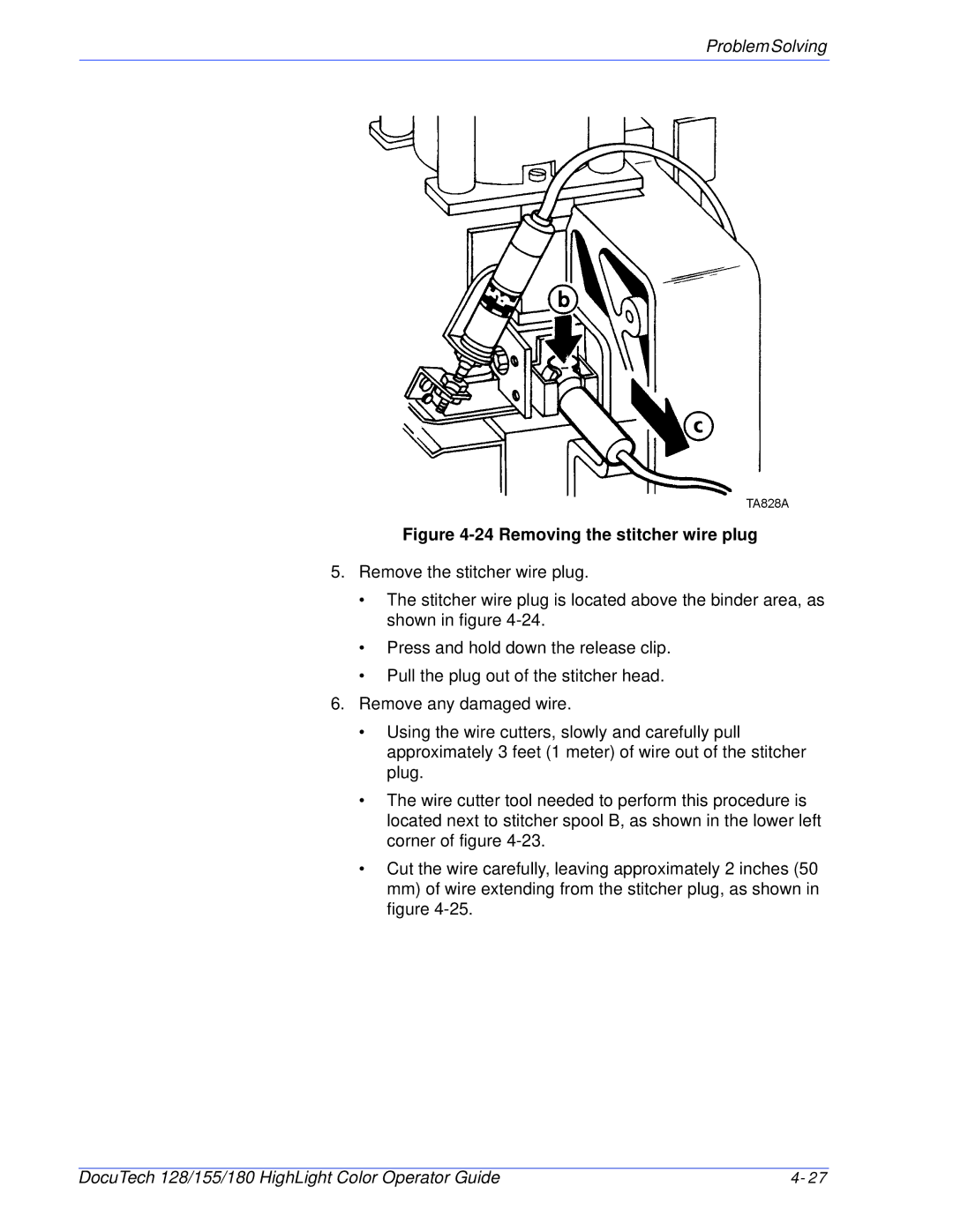 Xerox 128 manual Removing the stitcher wire plug 