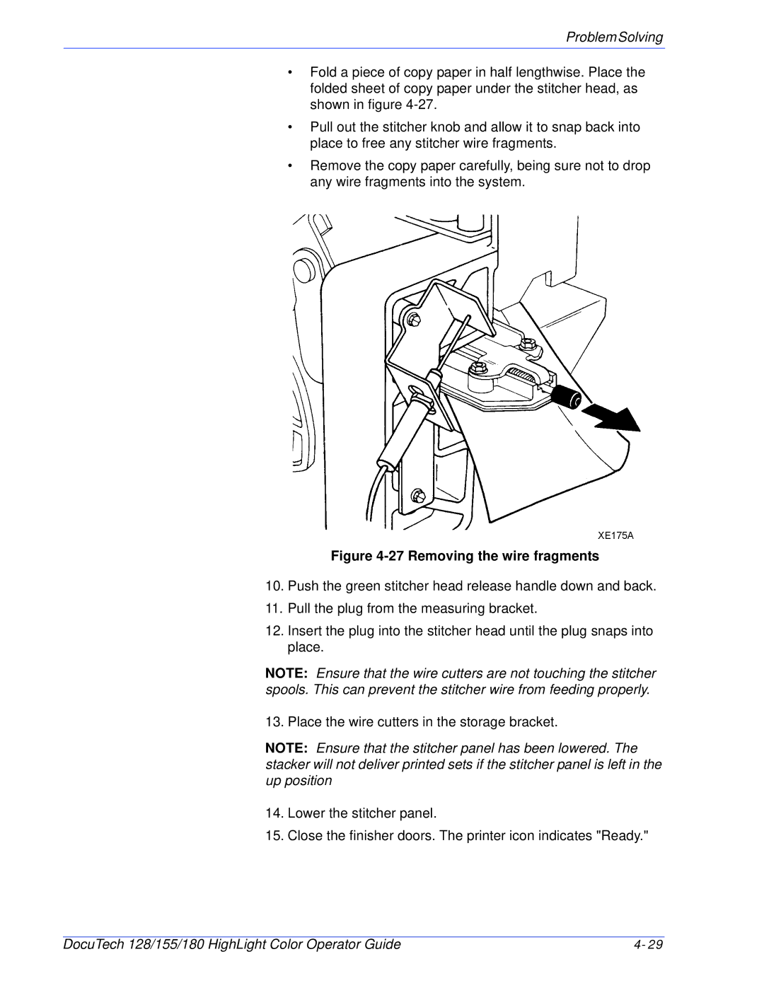 Xerox 128 manual Removing the wire fragments 