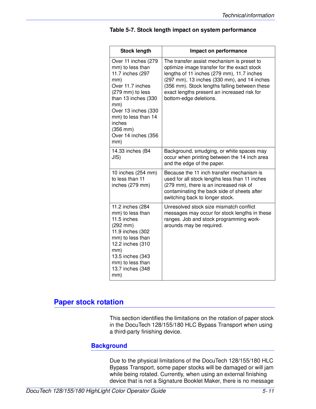 Xerox 128 manual Paper stock rotation, Background, Stock length impact on system performance 