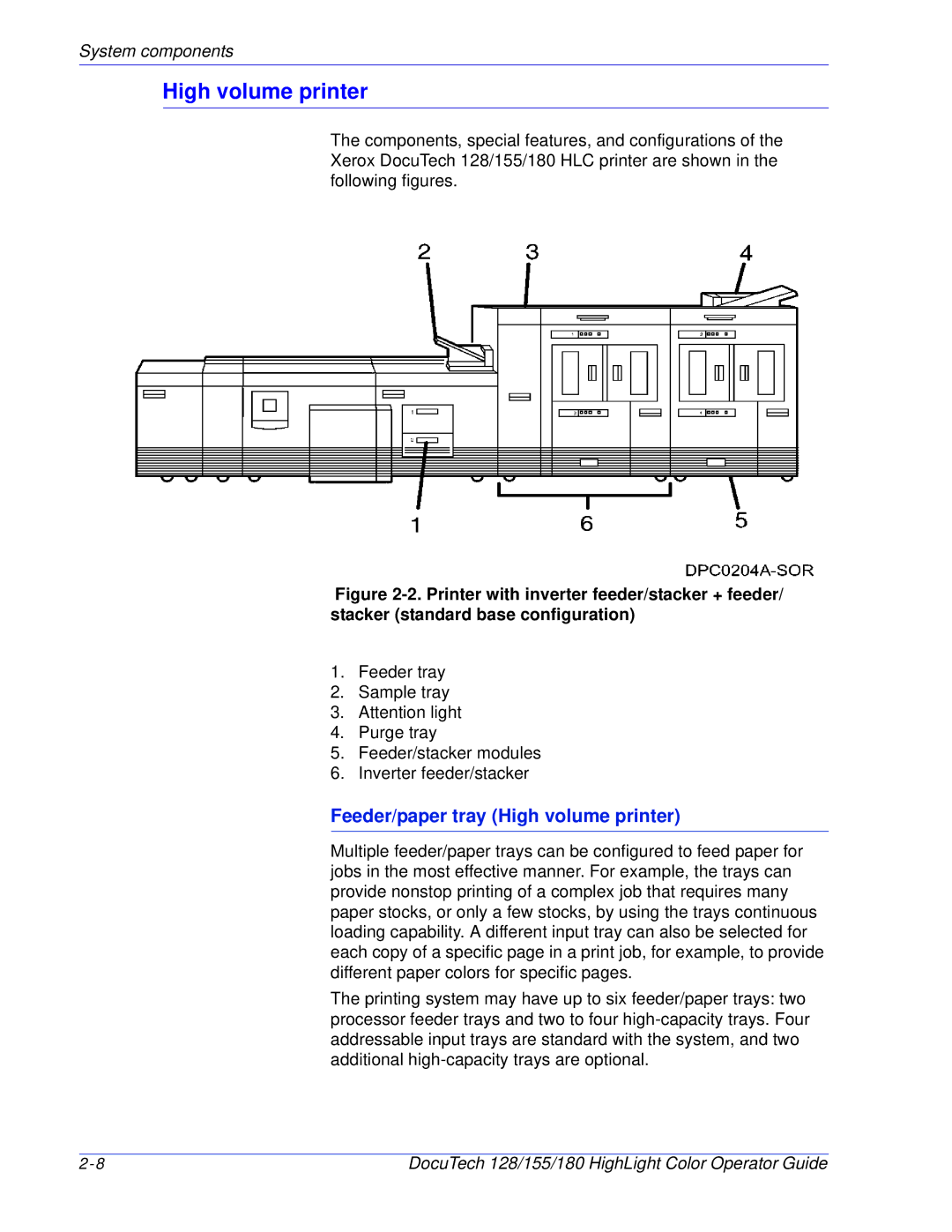 Xerox 128 manual Feeder/paper tray High volume printer 