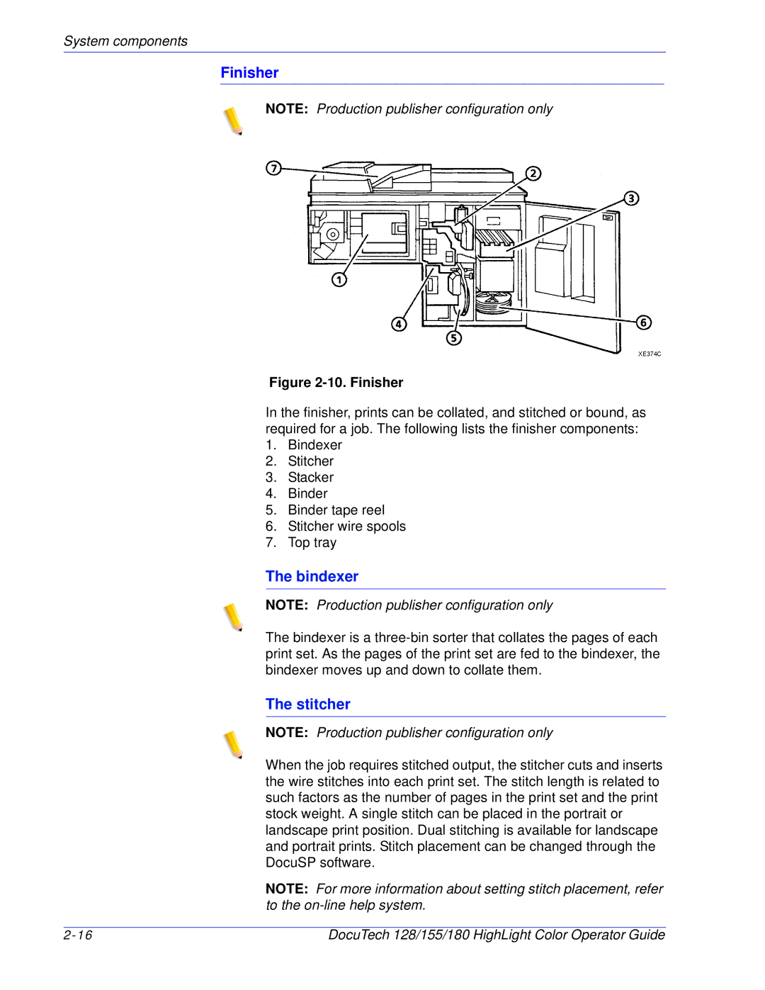 Xerox 128 manual Finisher, Bindexer, Stitcher 