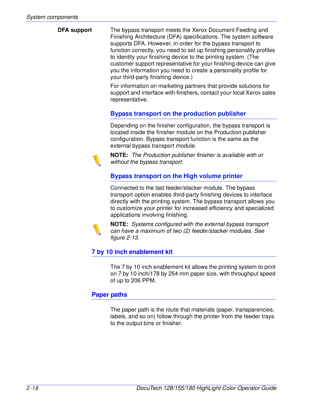 Xerox 128 manual Bypass transport on the production publisher, Bypass transport on the High volume printer, Paper paths 