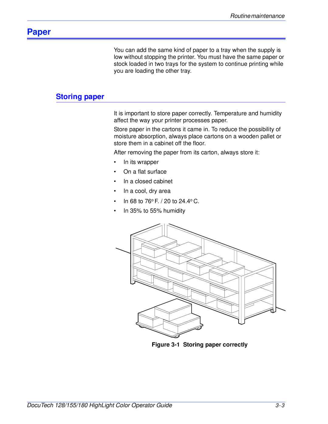 Xerox 128 manual Paper, Storing paper 