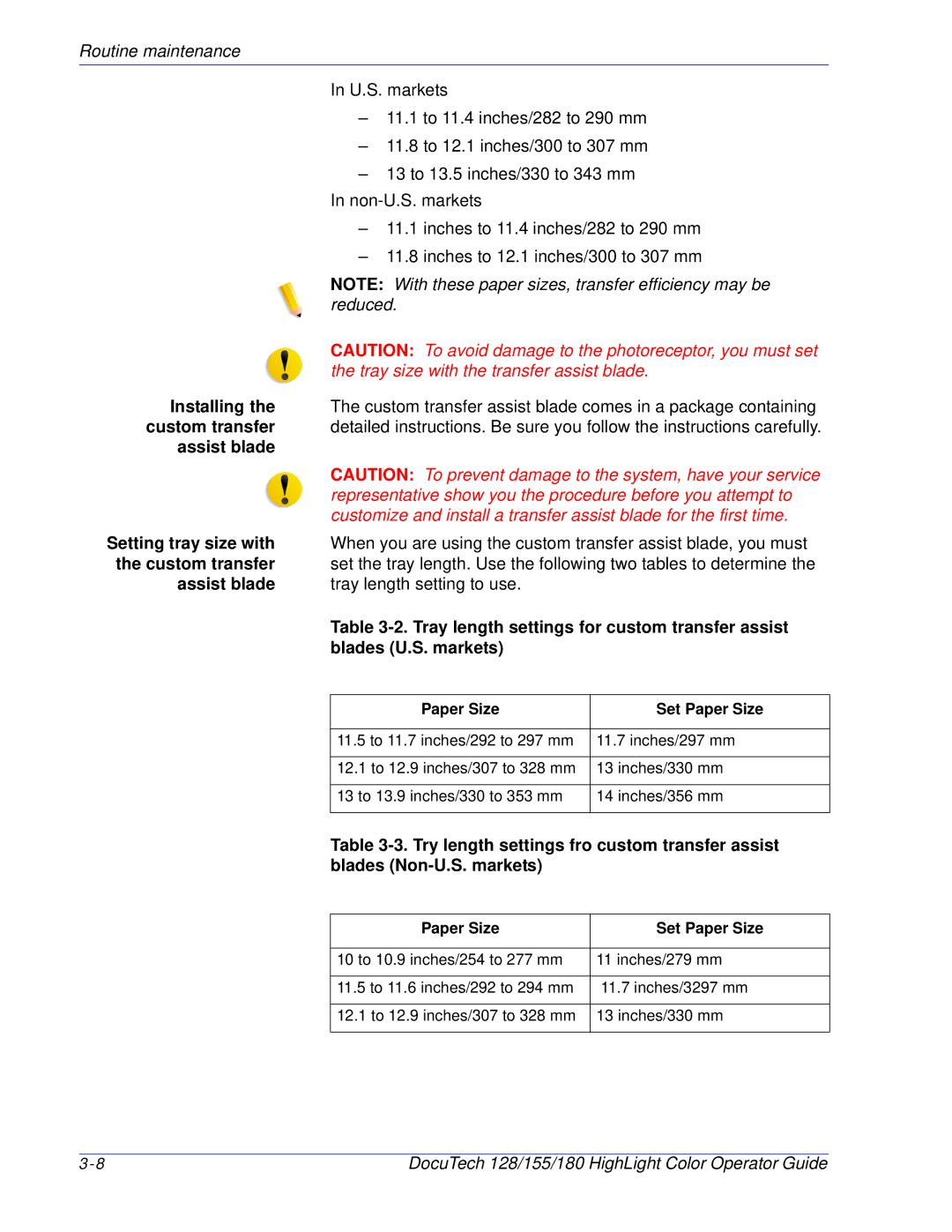 Xerox 128 manual Paper Size Set Paper Size 