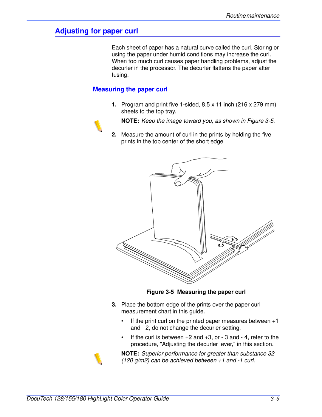 Xerox 128 manual Adjusting for paper curl, Measuring the paper curl 