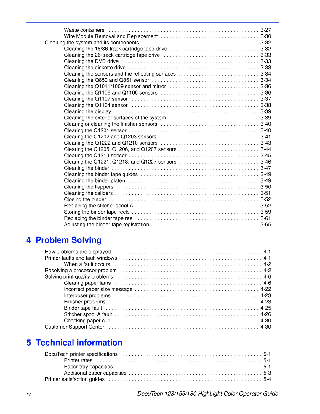 Xerox 128 manual Problem Solving, Technical information 