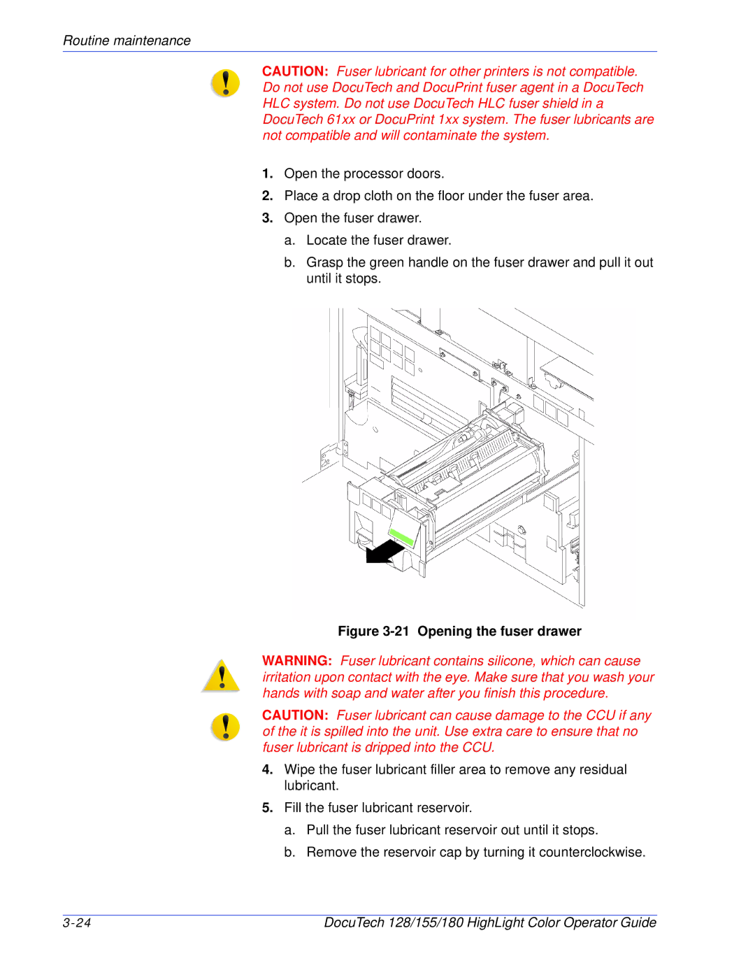 Xerox 128 manual Opening the fuser drawer 