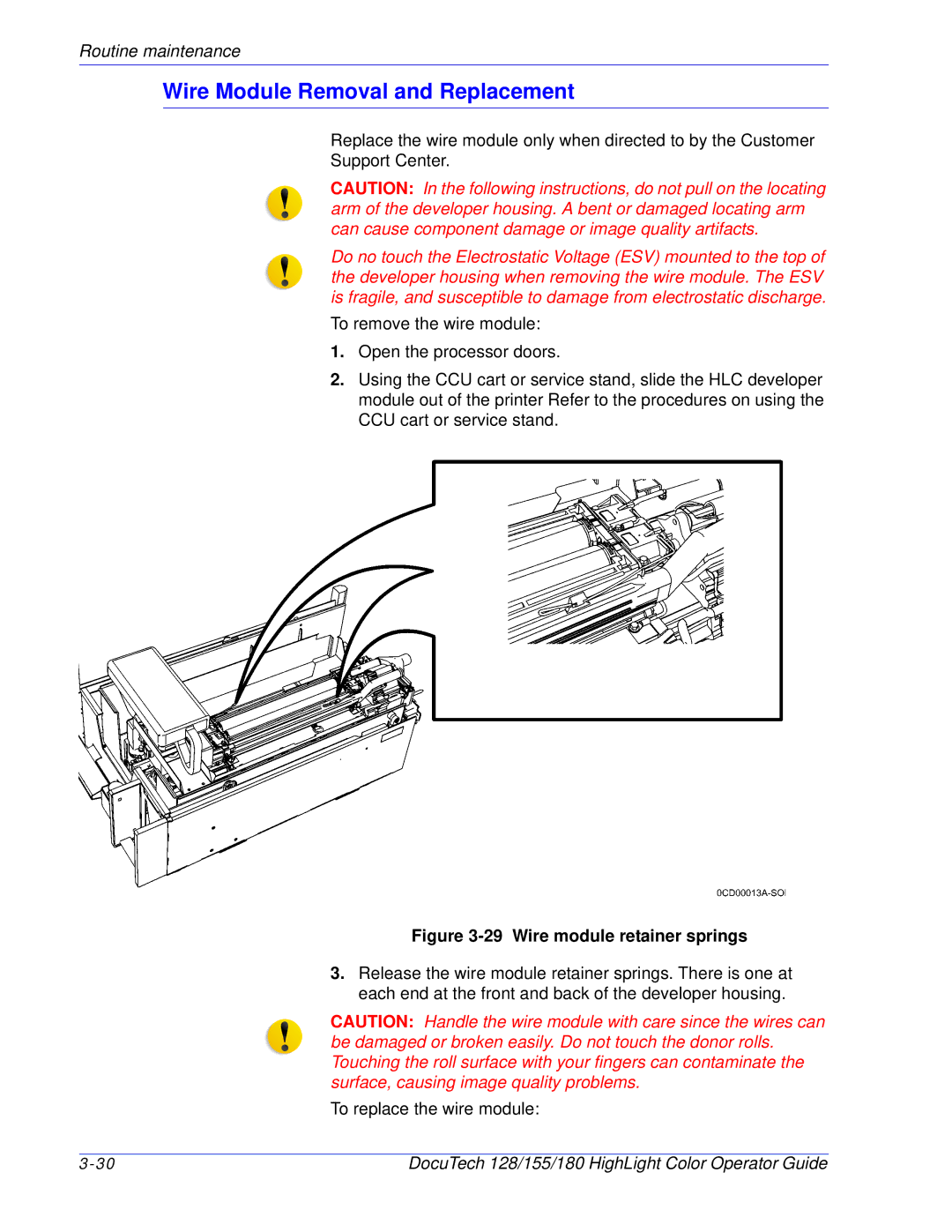 Xerox 128 manual Wire Module Removal and Replacement, Wire module retainer springs 