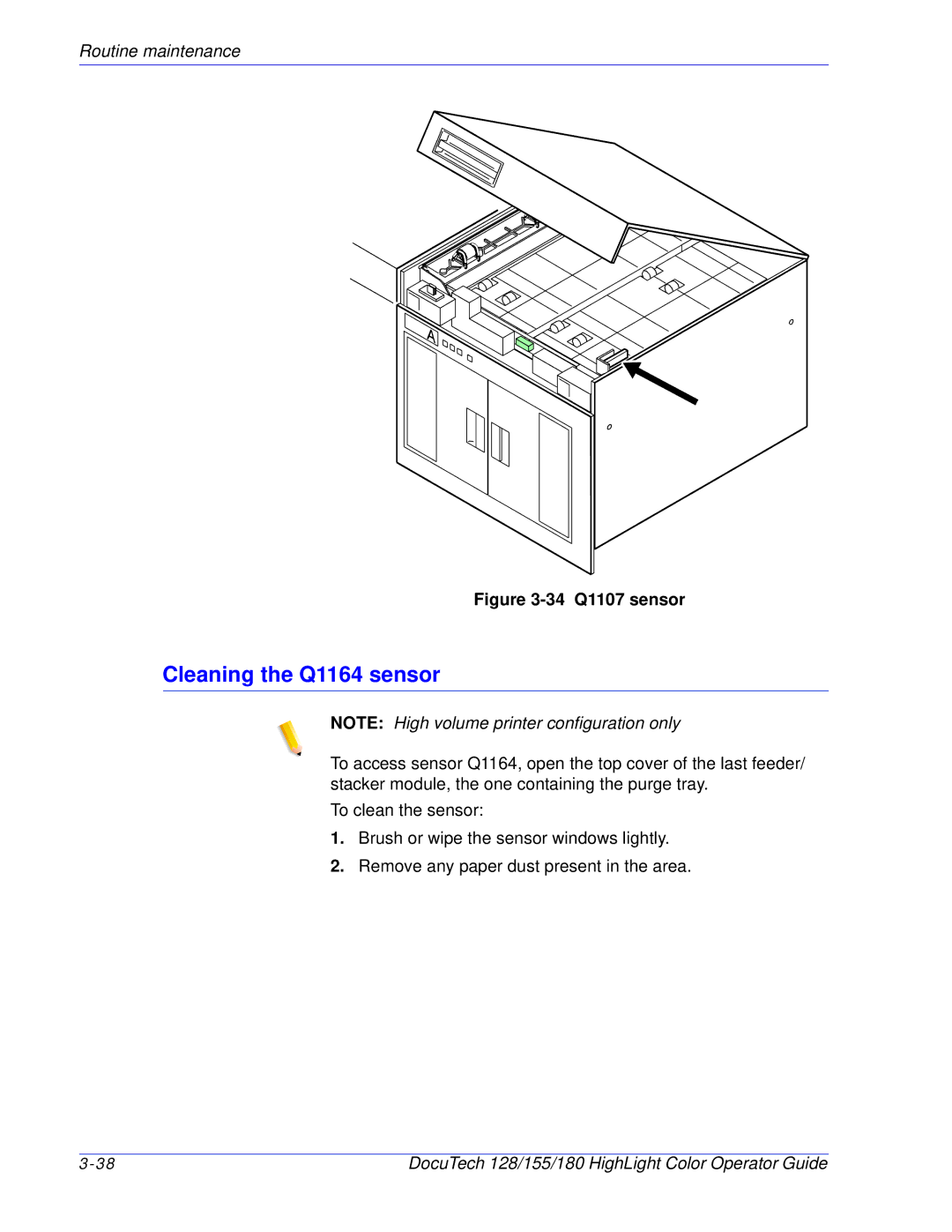 Xerox 128 manual Cleaning the Q1164 sensor, 34 Q1107 sensor 