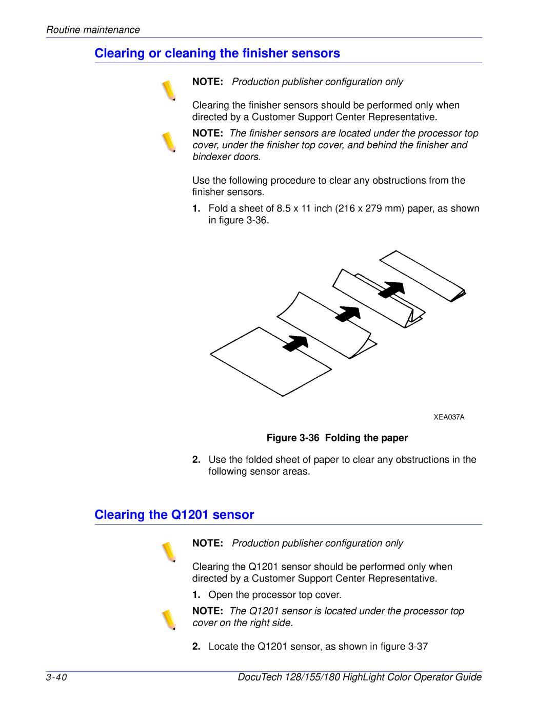 Xerox 128 manual Clearing or cleaning the finisher sensors, Clearing the Q1201 sensor 