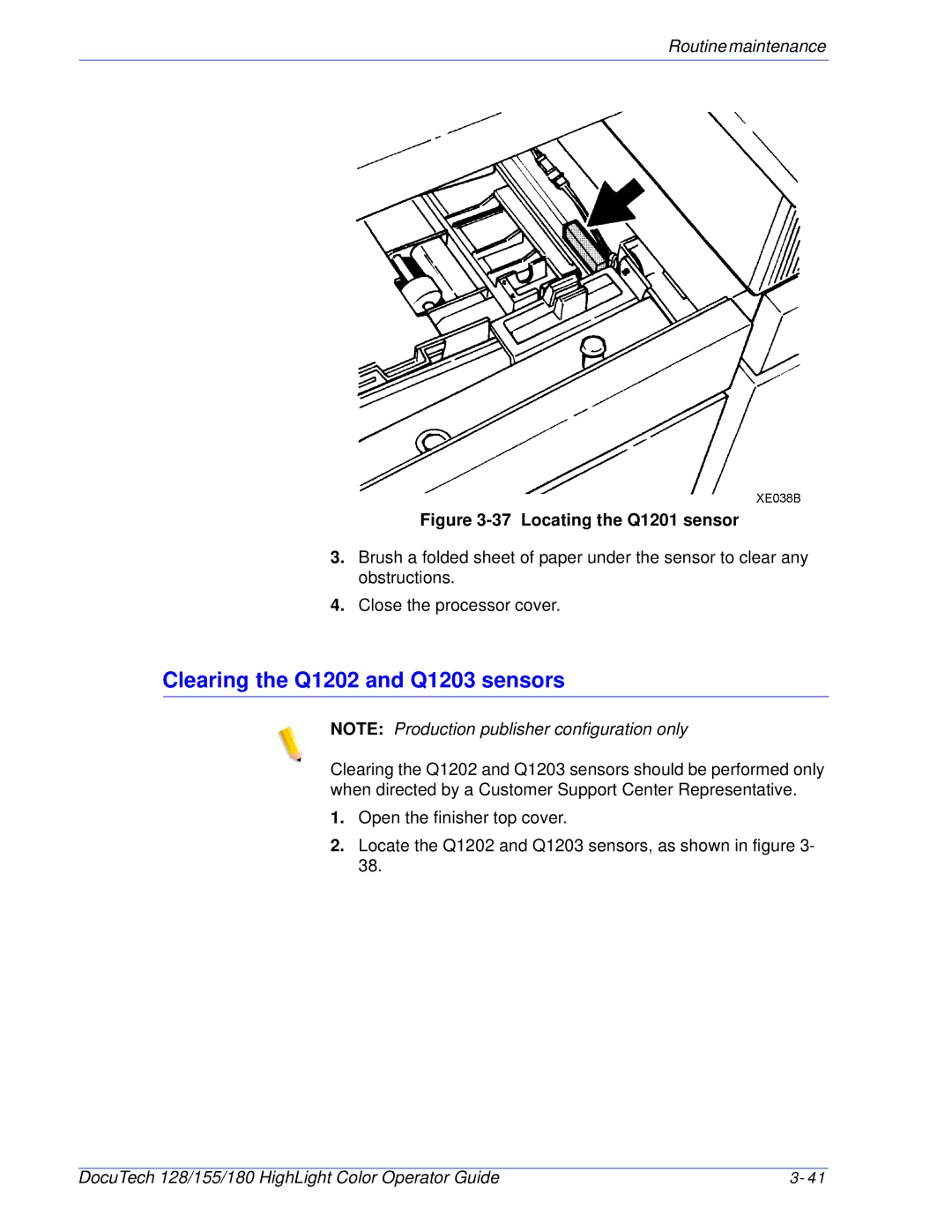 Xerox 128 manual Clearing the Q1202 and Q1203 sensors, Locating the Q1201 sensor 