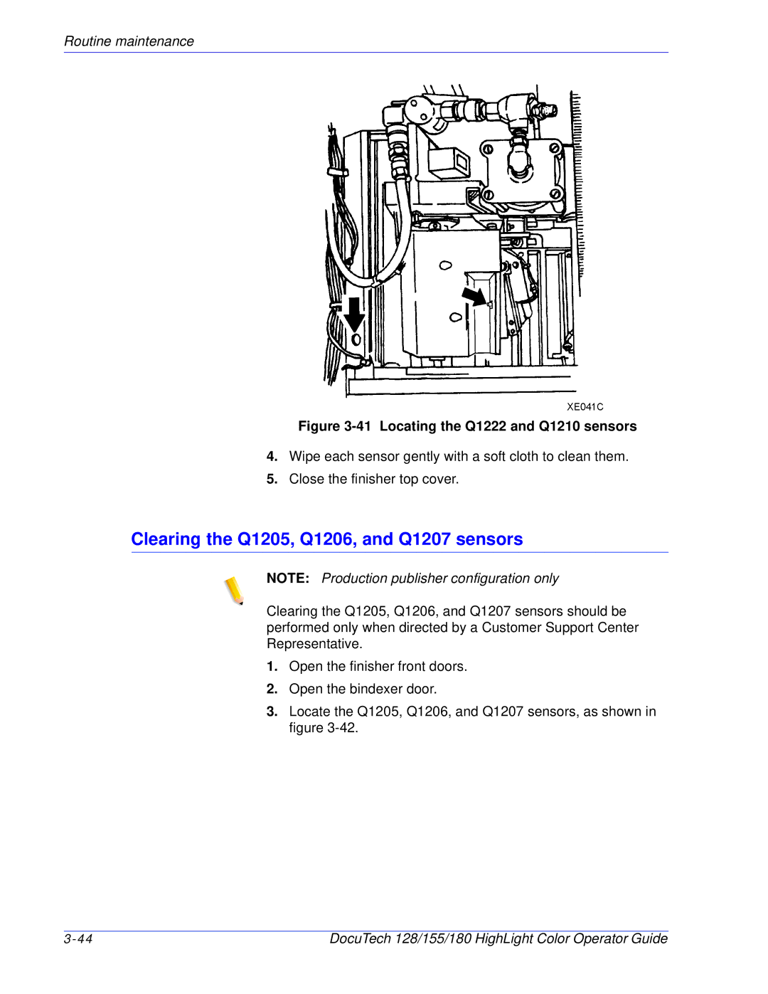 Xerox 128 manual Clearing the Q1205, Q1206, and Q1207 sensors, Locating the Q1222 and Q1210 sensors 