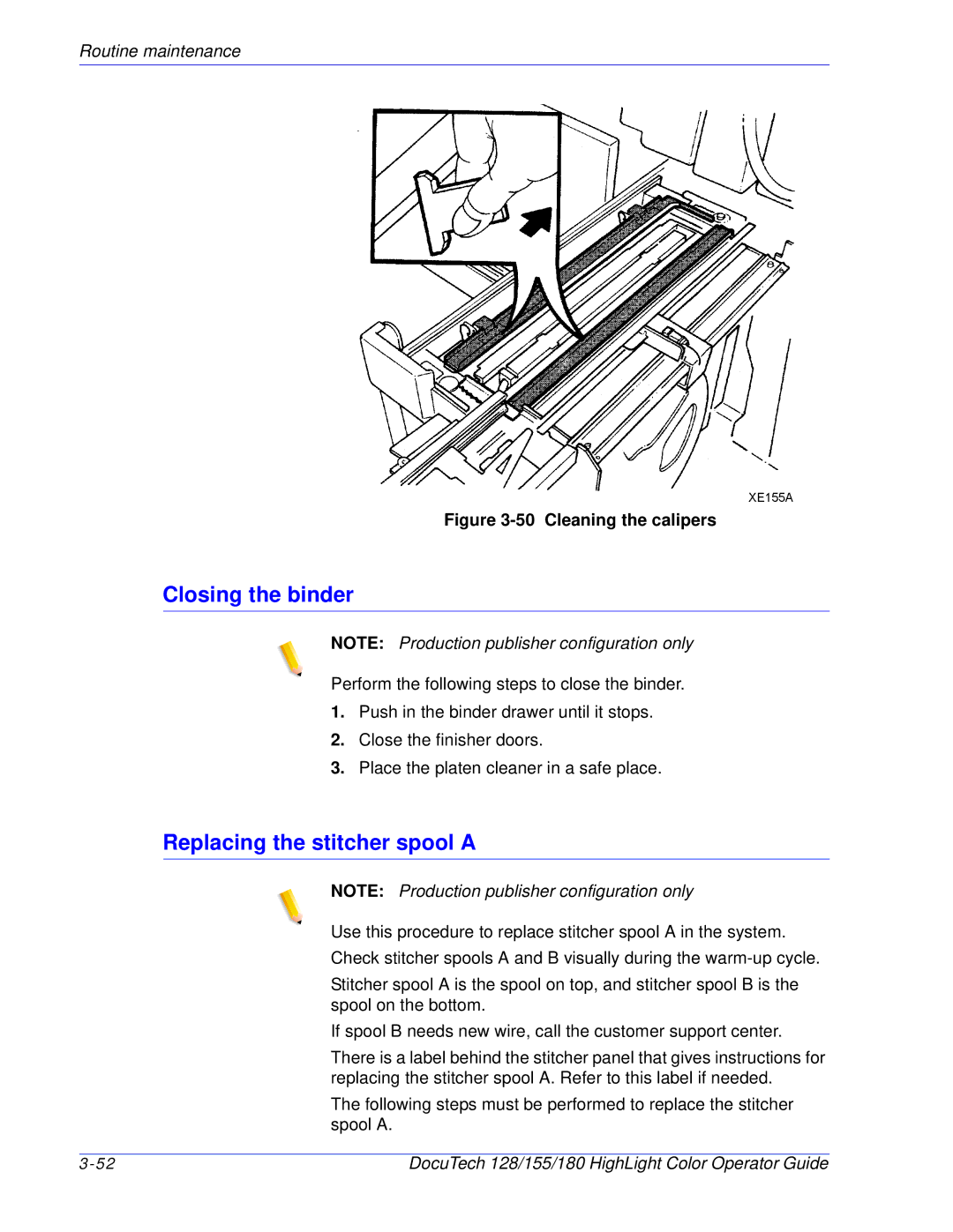 Xerox 128 manual Closing the binder, Replacing the stitcher spool a 