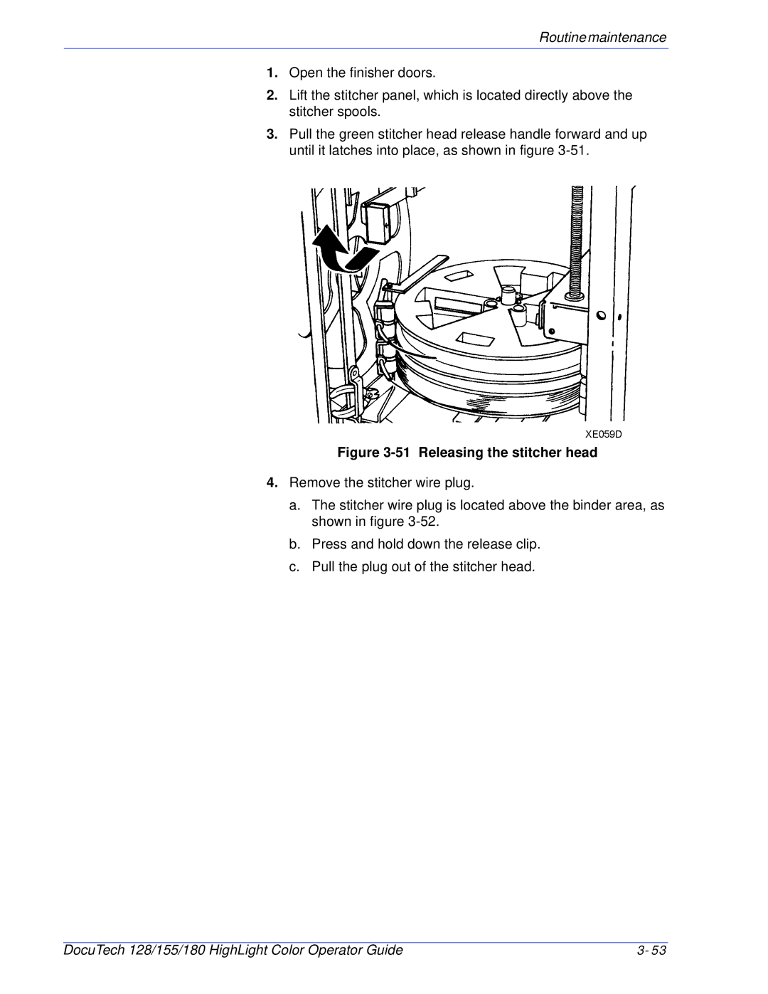 Xerox 128 manual Releasing the stitcher head 