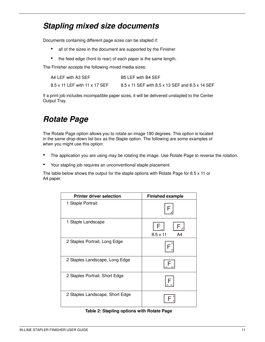 Xerox 12CP manual Stapling mixed size documents, Printer driver selection, Stapling options with Rotate 