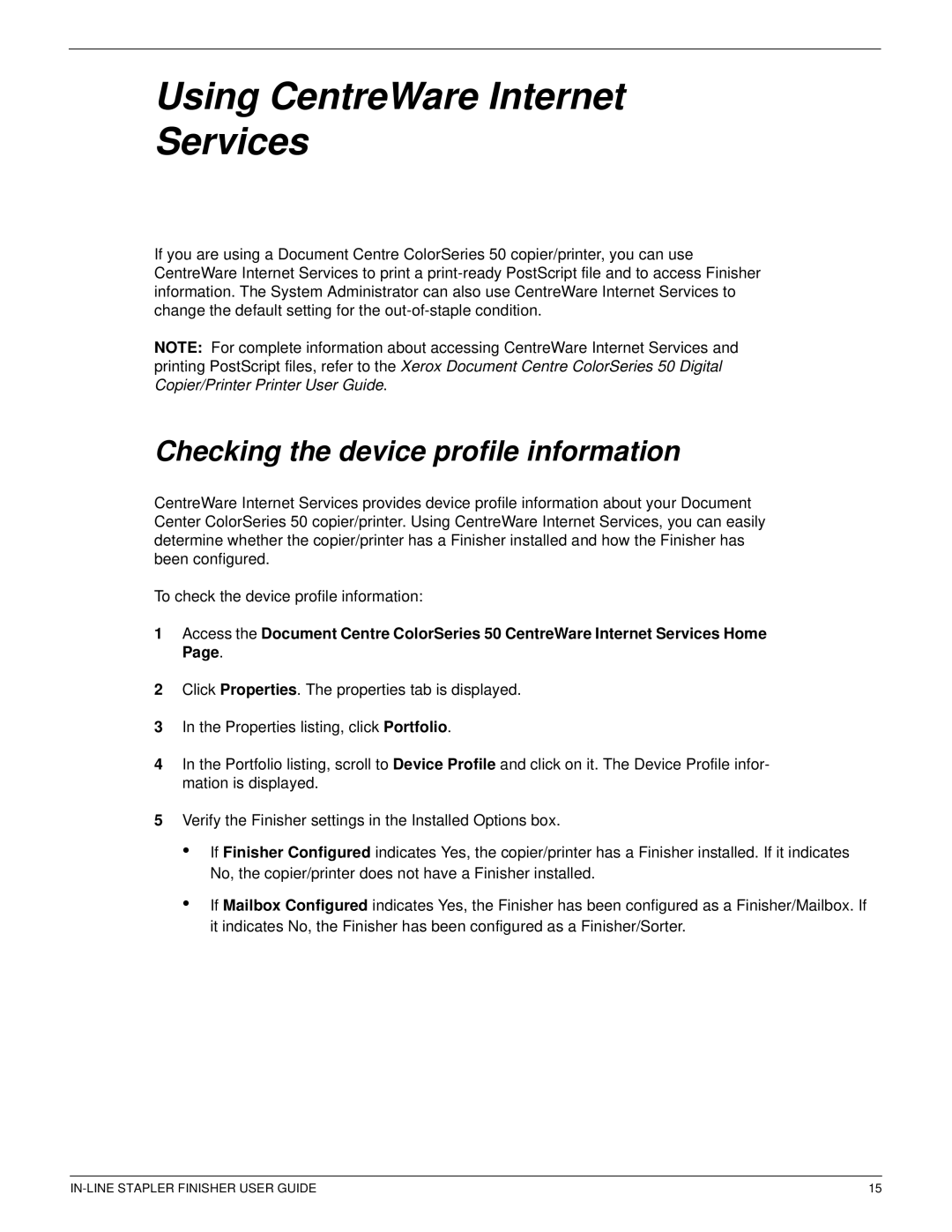 Xerox 12CP manual Using CentreWare Internet Services, Checking the device profile information 