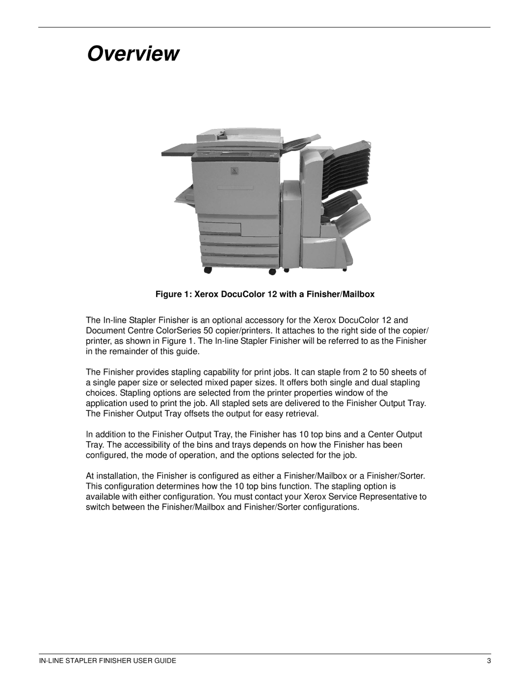 Xerox 12CP manual Overview, Xerox DocuColor 12 with a Finisher/Mailbox 