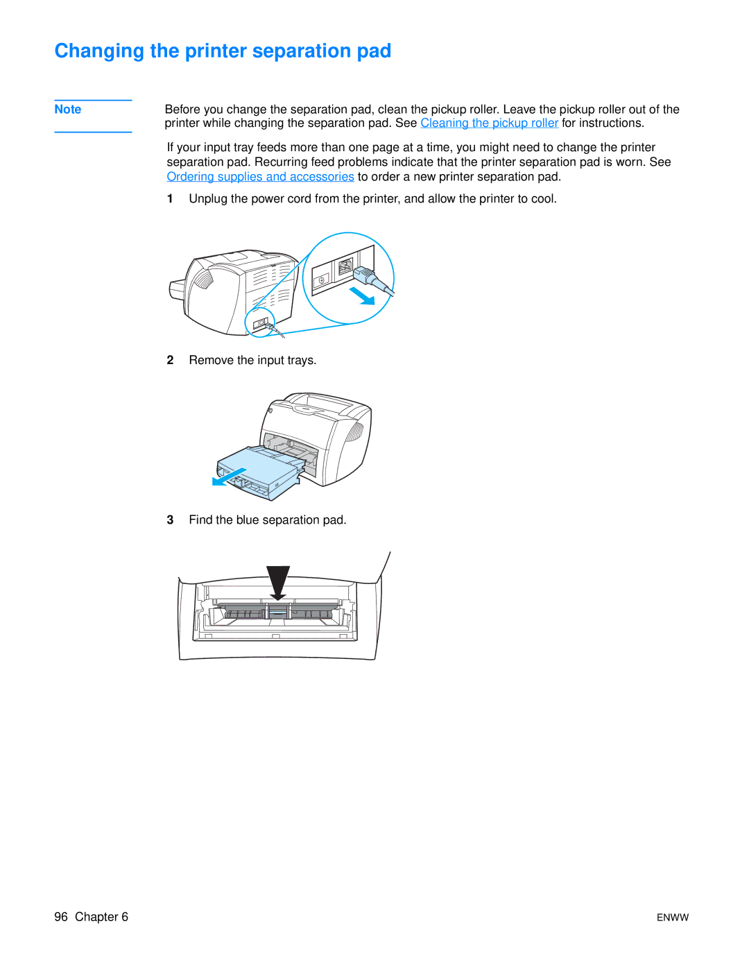 Xerox 1300 series, 1150 manual Changing the printer separation pad 