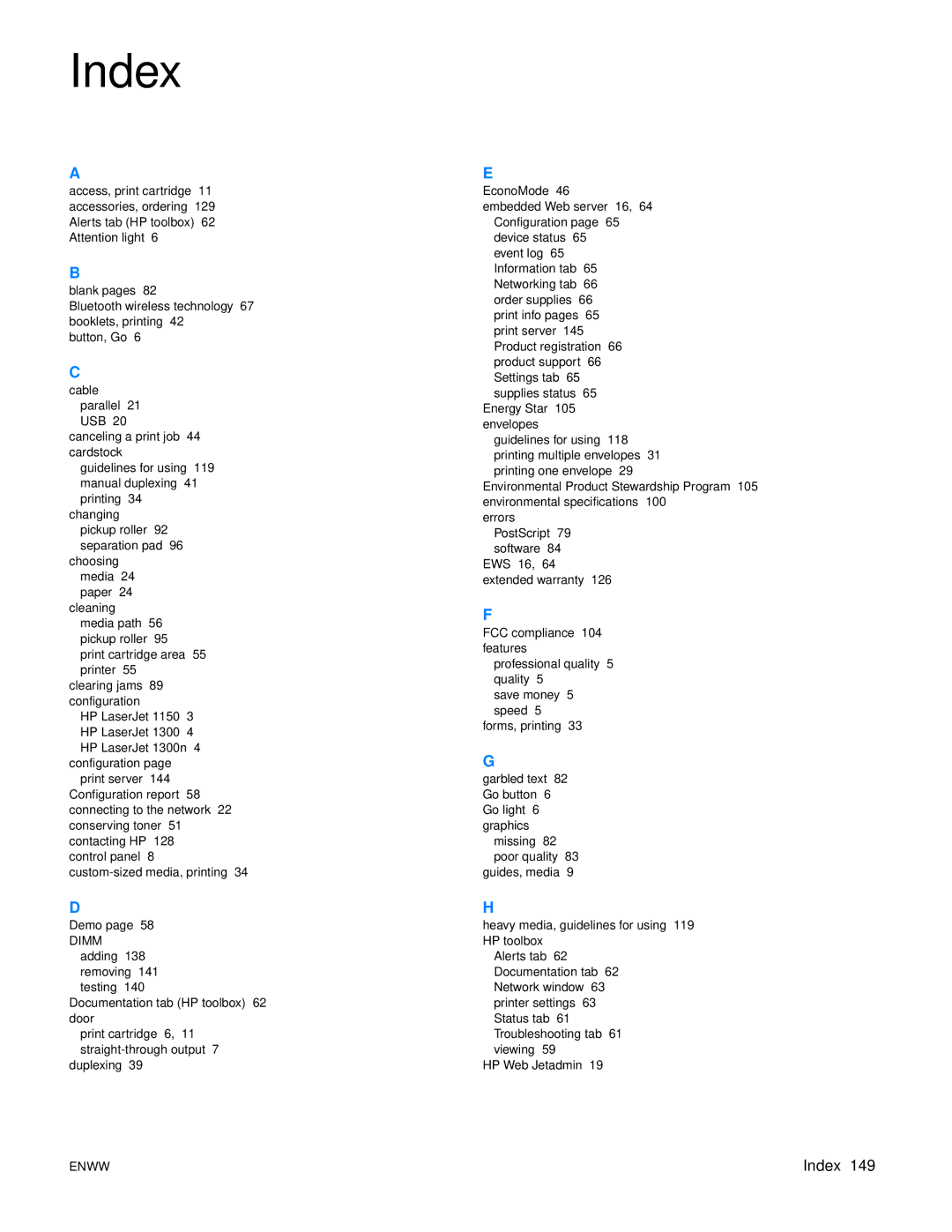 Xerox 1150, 1300 series manual Index 