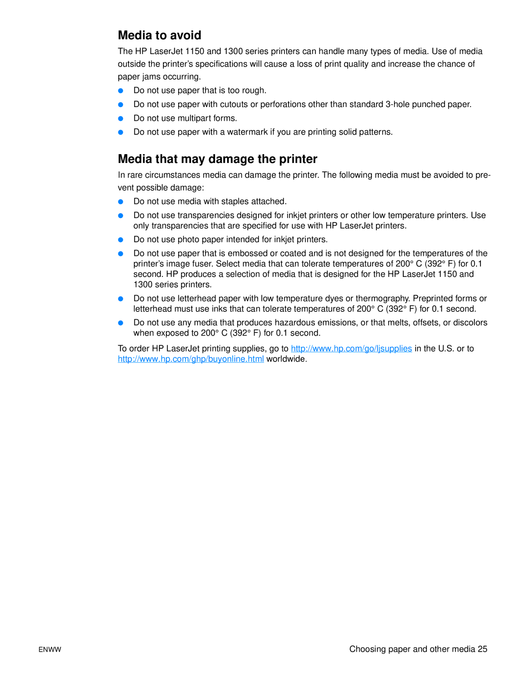 Xerox 1150, 1300 series manual Media to avoid, Media that may damage the printer 