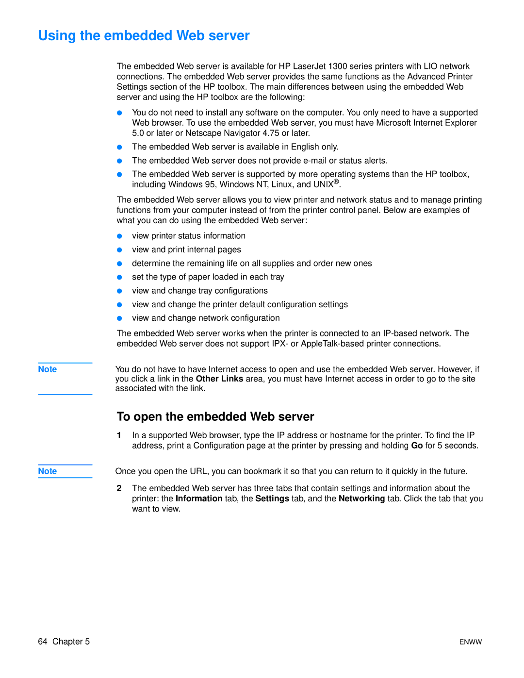 Xerox 1300 series, 1150 manual Using the embedded Web server, To open the embedded Web server 