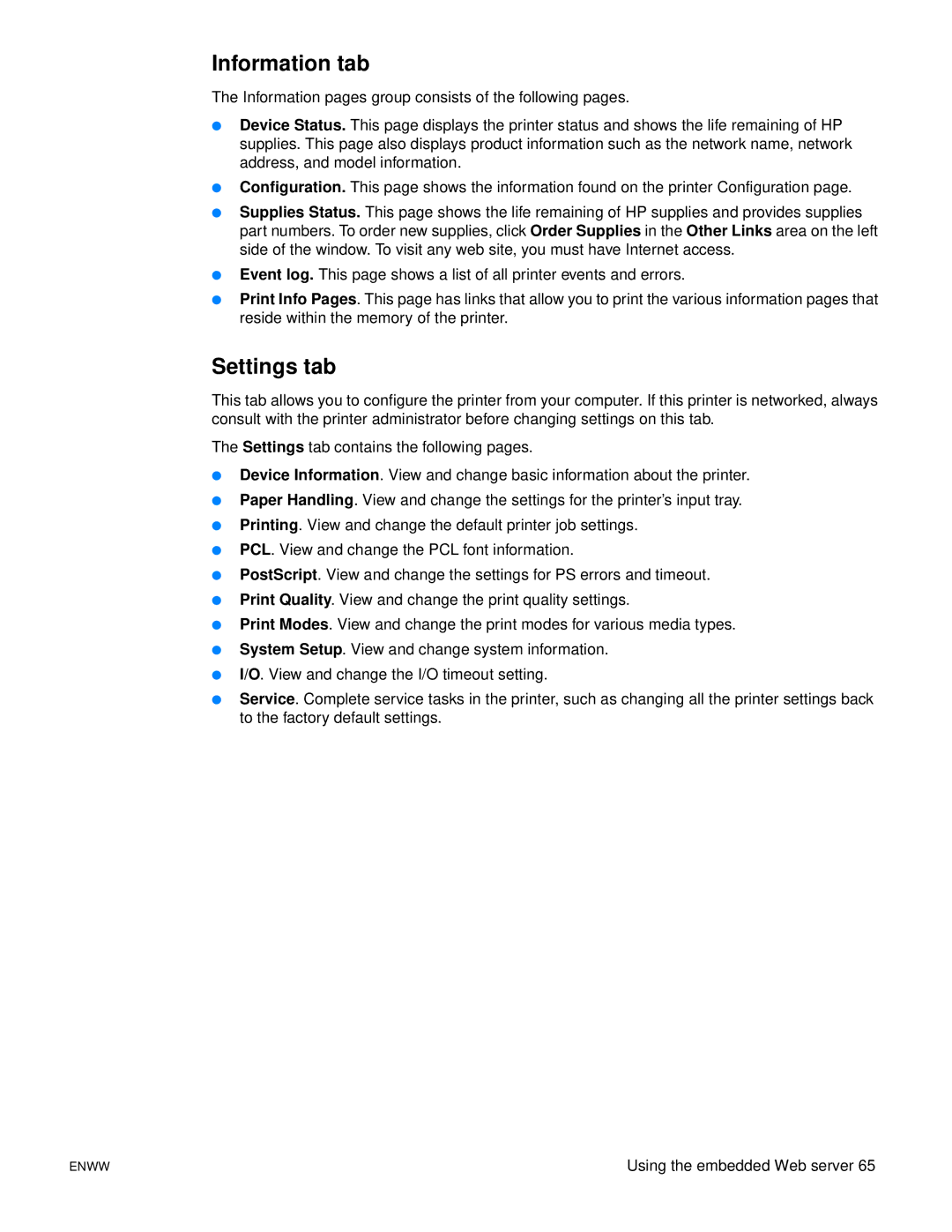 Xerox 1150, 1300 series manual Information tab, Settings tab 