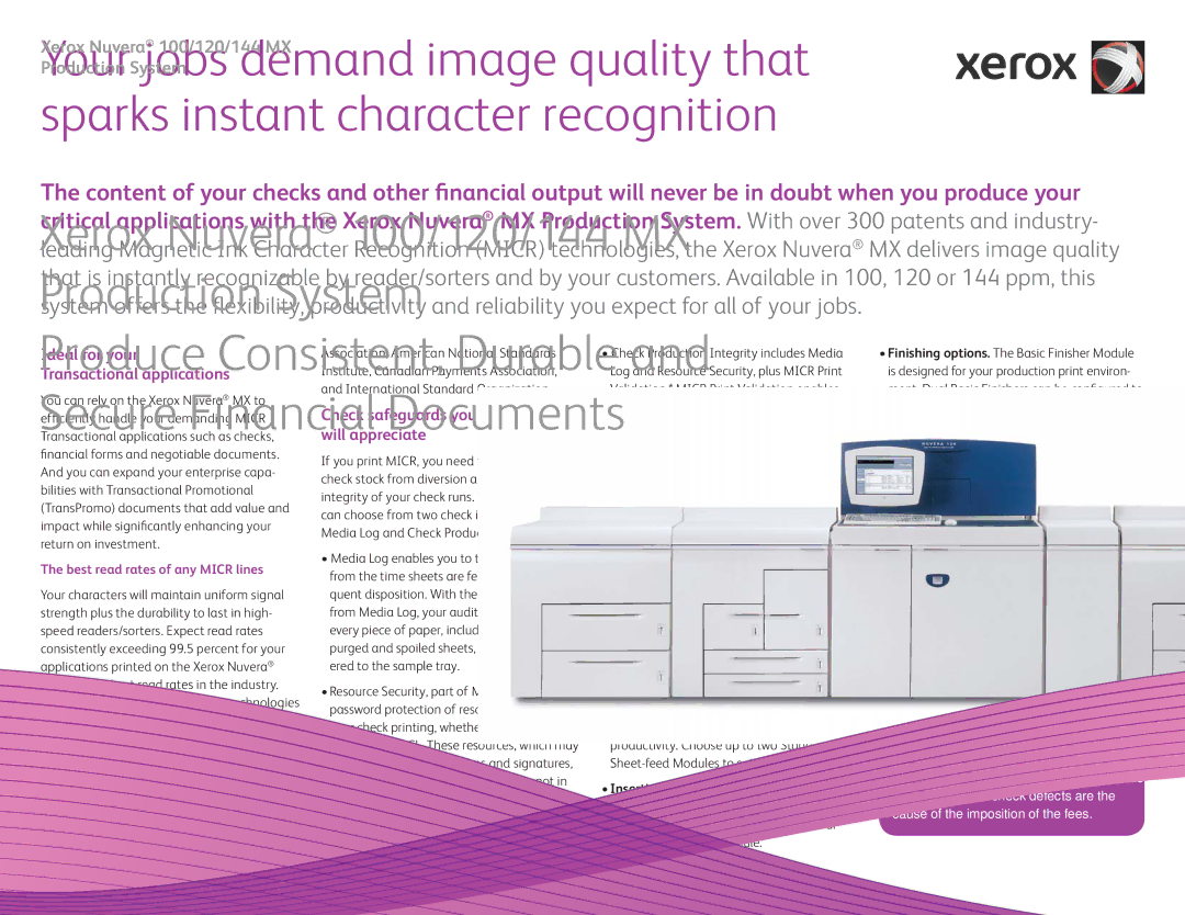 Xerox 100MX, 144 MX, 120 MX manual Ideal for your Transactional applications, Check safeguards your auditors will appreciate 