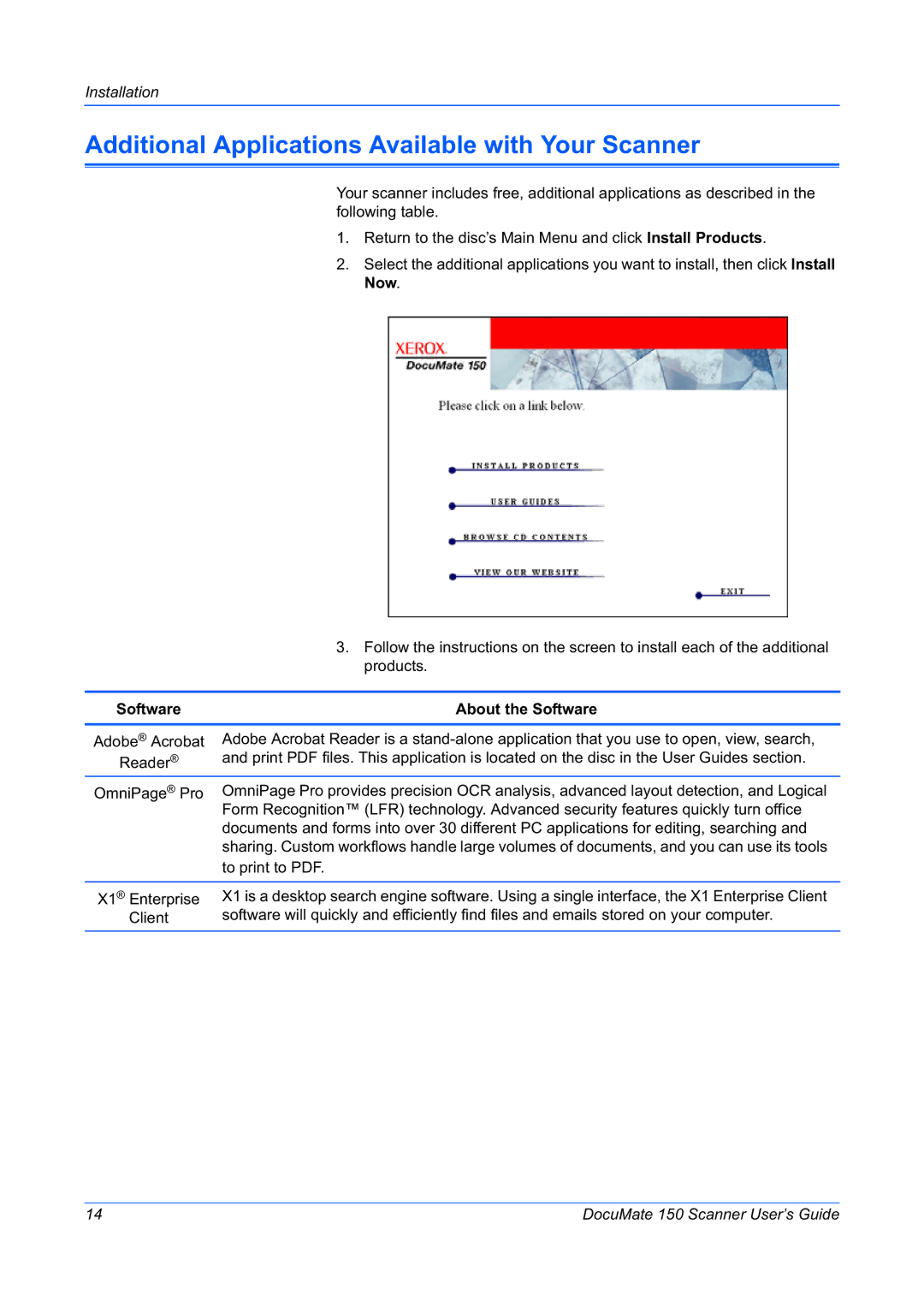 Xerox 150 manual Additional Applications Available with Your Scanner, About the Software 