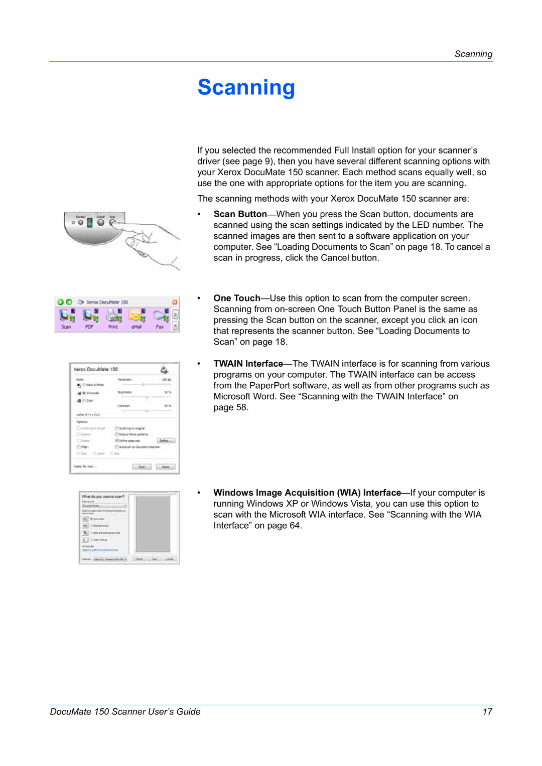 Xerox 150 manual Scanning 