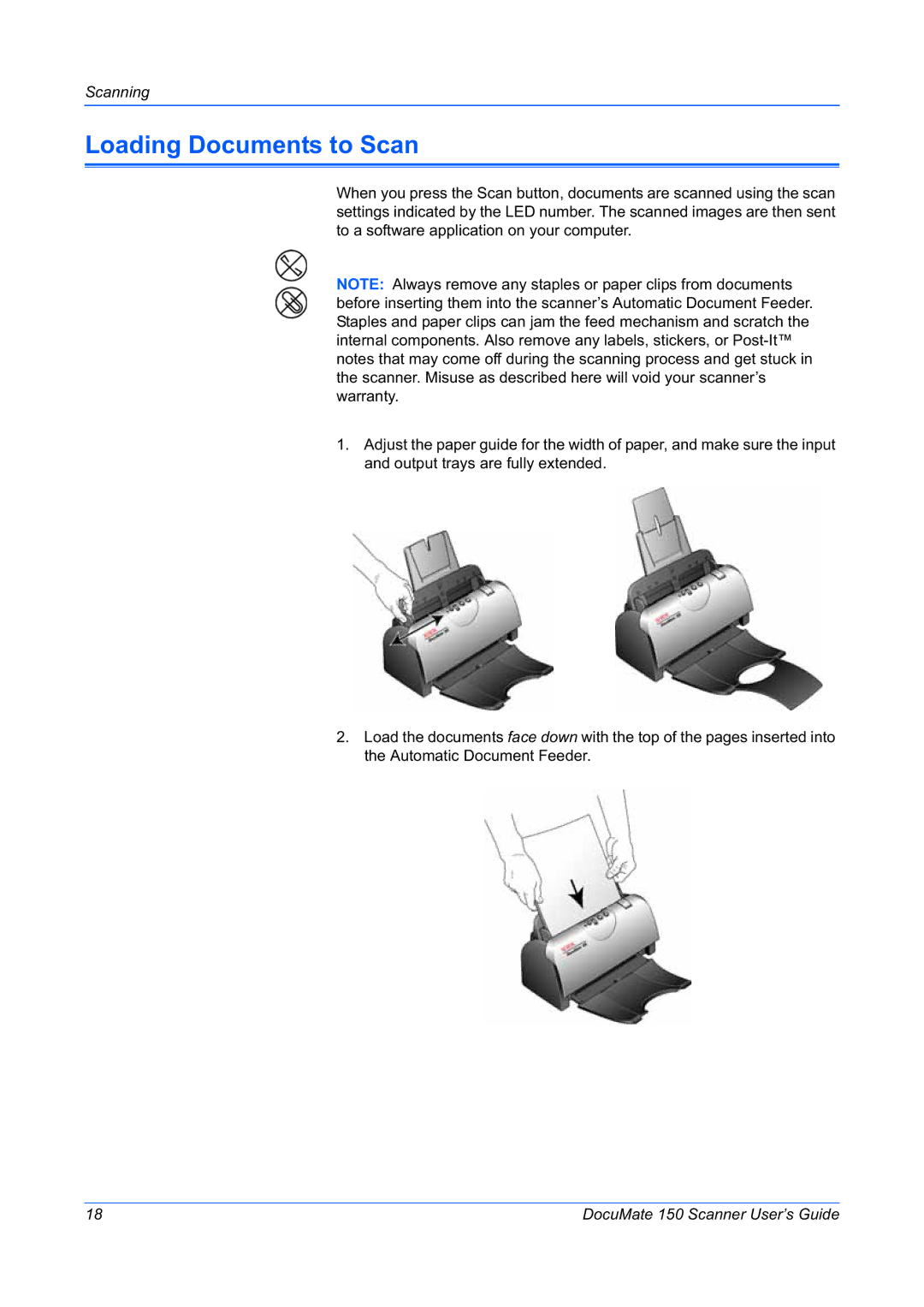 Xerox 150 manual Loading Documents to Scan 