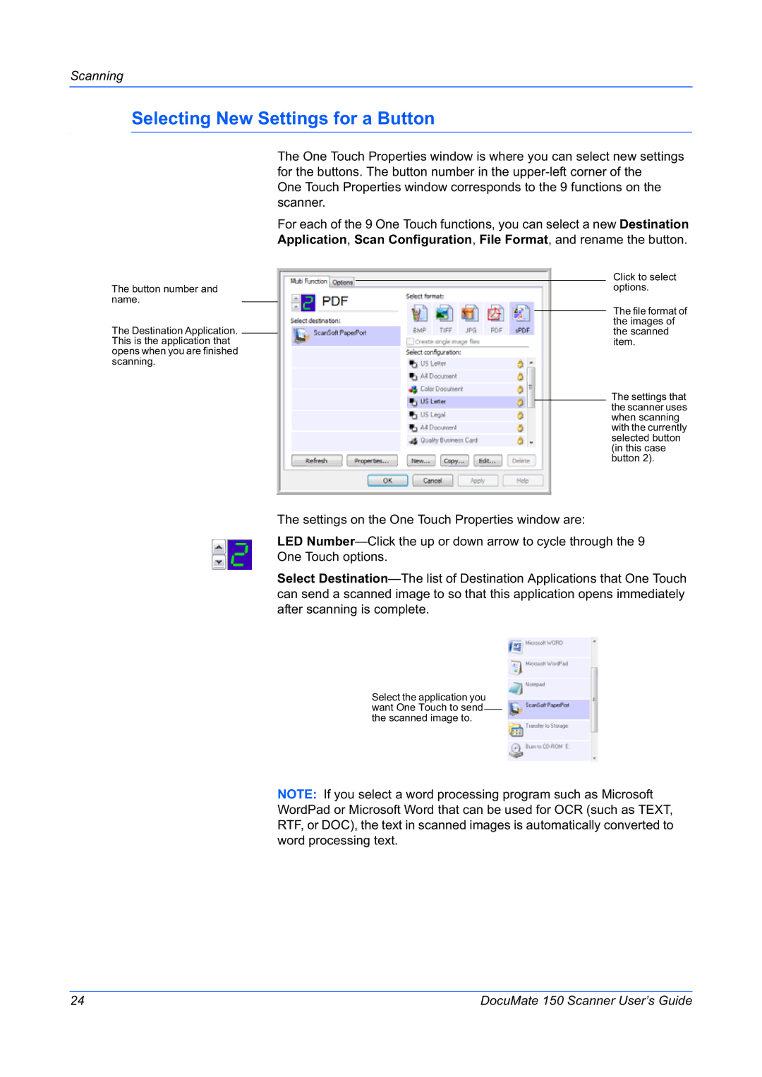 Xerox 150 manual Selecting New Settings for a Button 