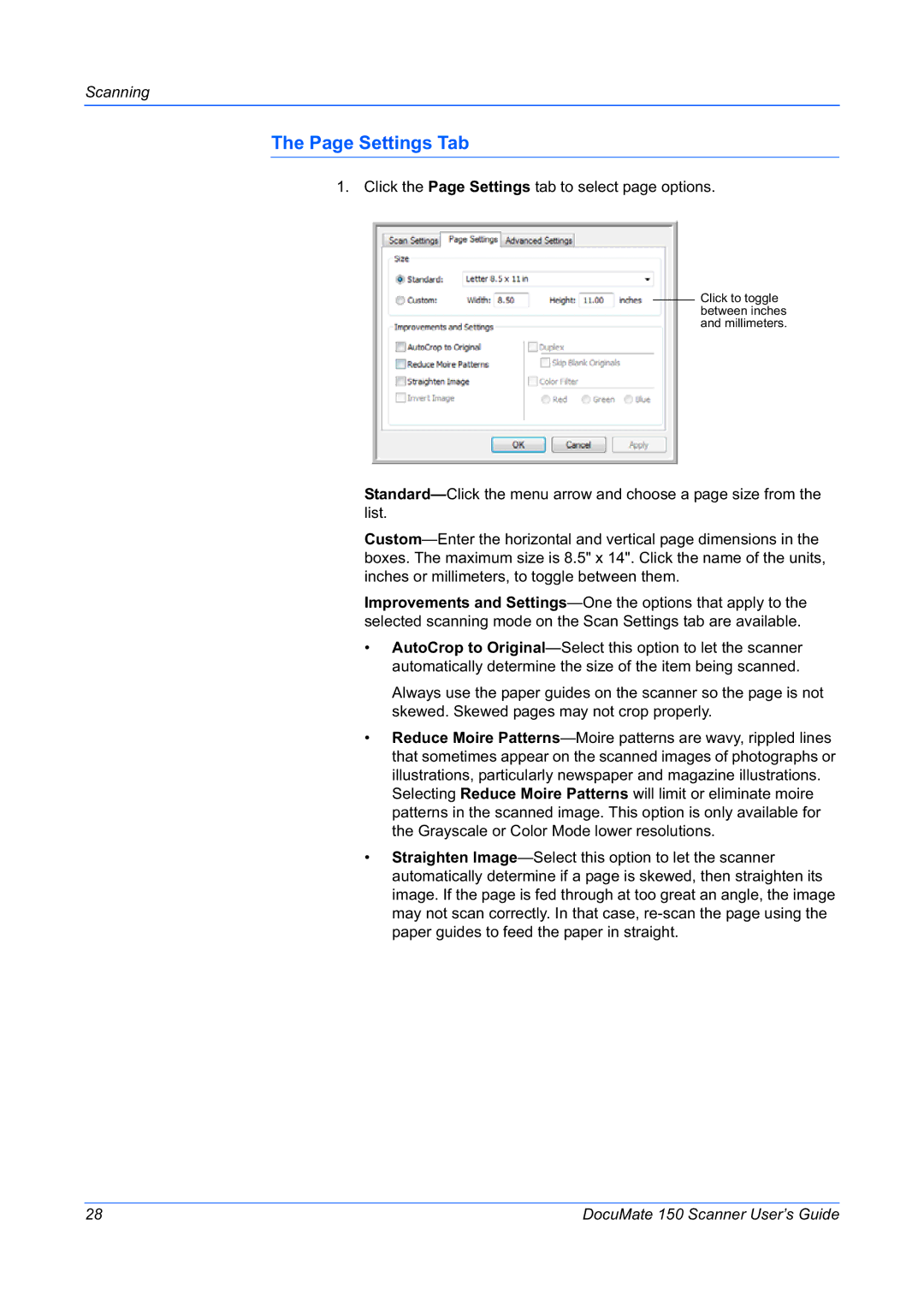 Xerox 150 manual Settings Tab 