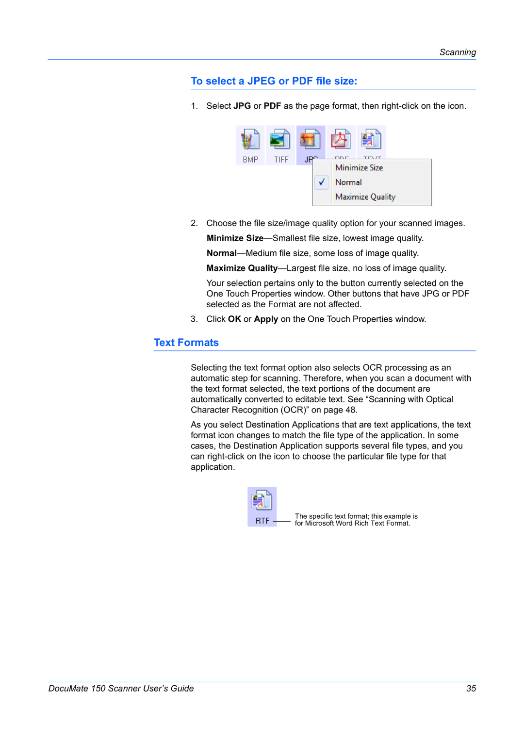 Xerox 150 manual Text Formats 