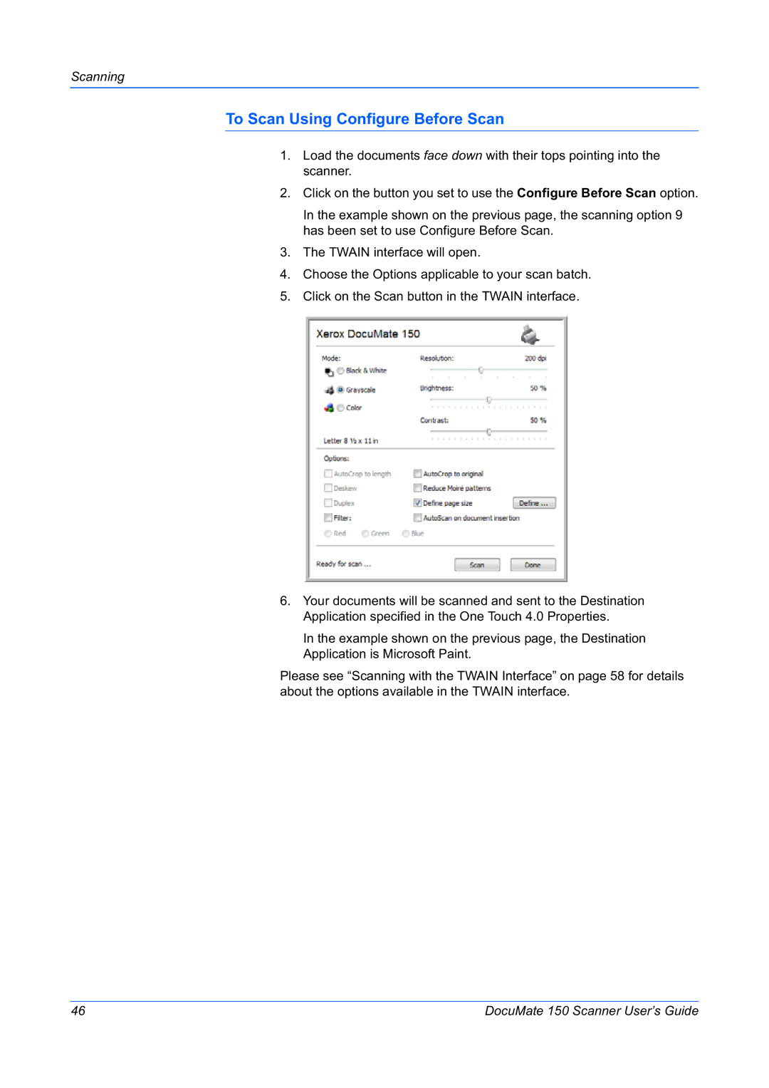 Xerox 150 manual To Scan Using Configure Before Scan 