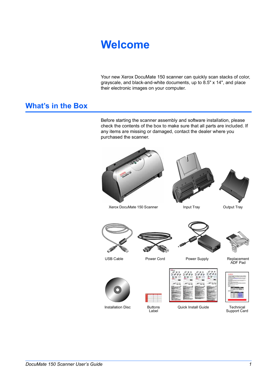 Xerox 150 manual Welcome, What’s in the Box 