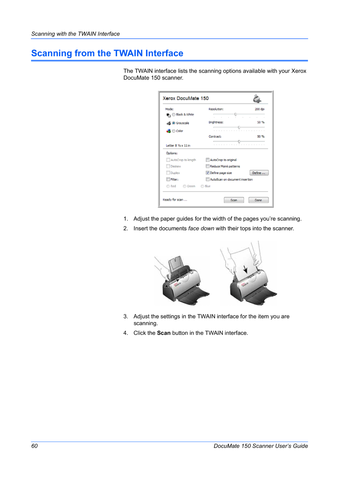 Xerox 150 manual Scanning from the Twain Interface 