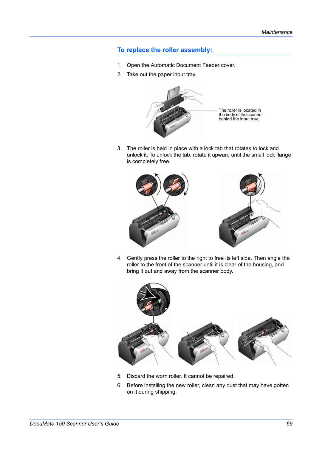 Xerox 150 manual To replace the roller assembly 