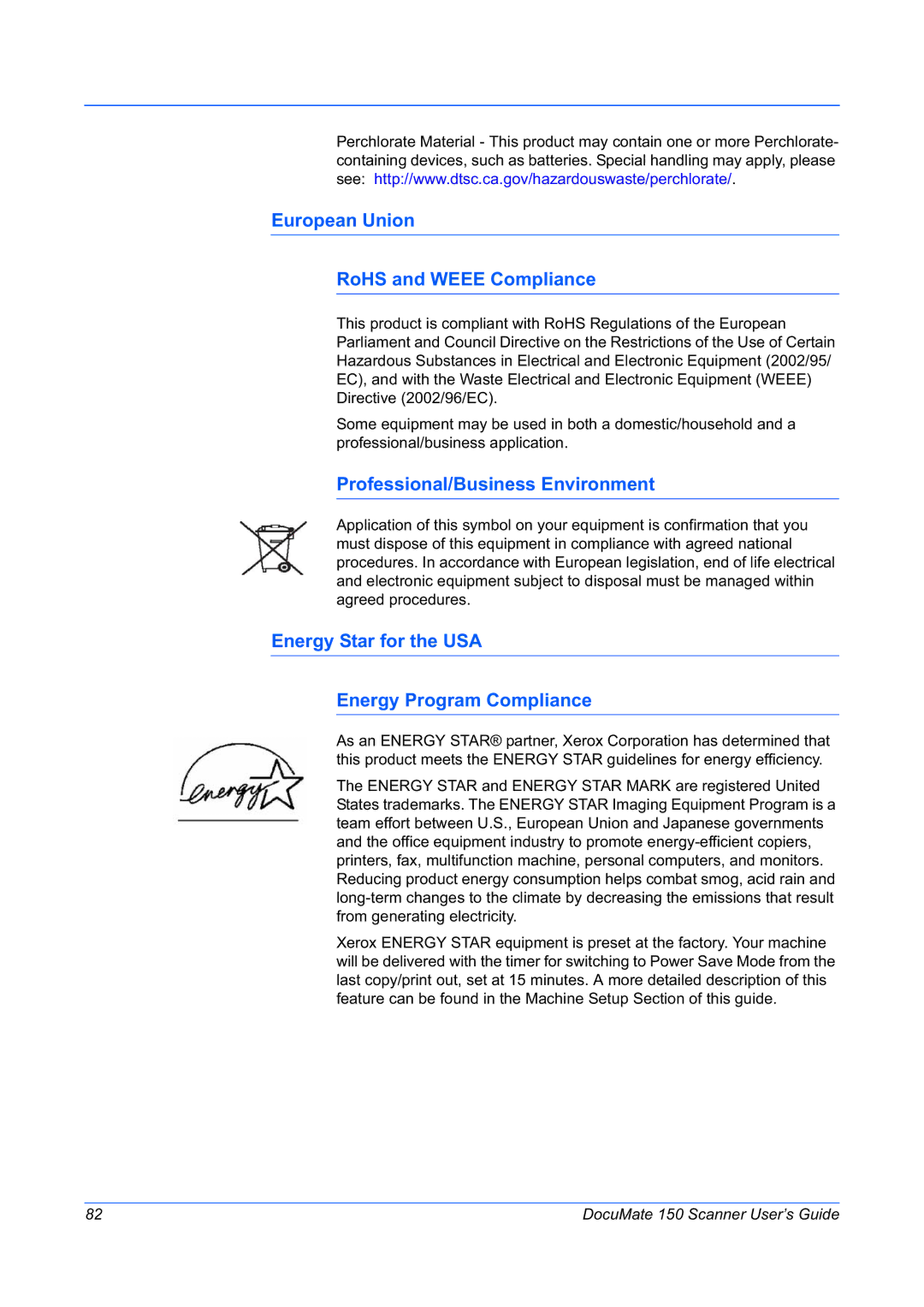 Xerox 150 manual European Union RoHS and Weee Compliance, Professional/Business Environment 