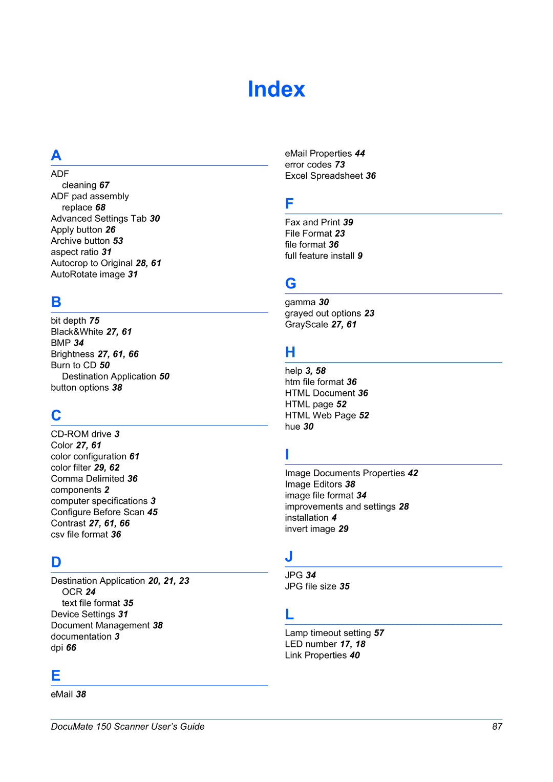 Xerox 150 manual Index 