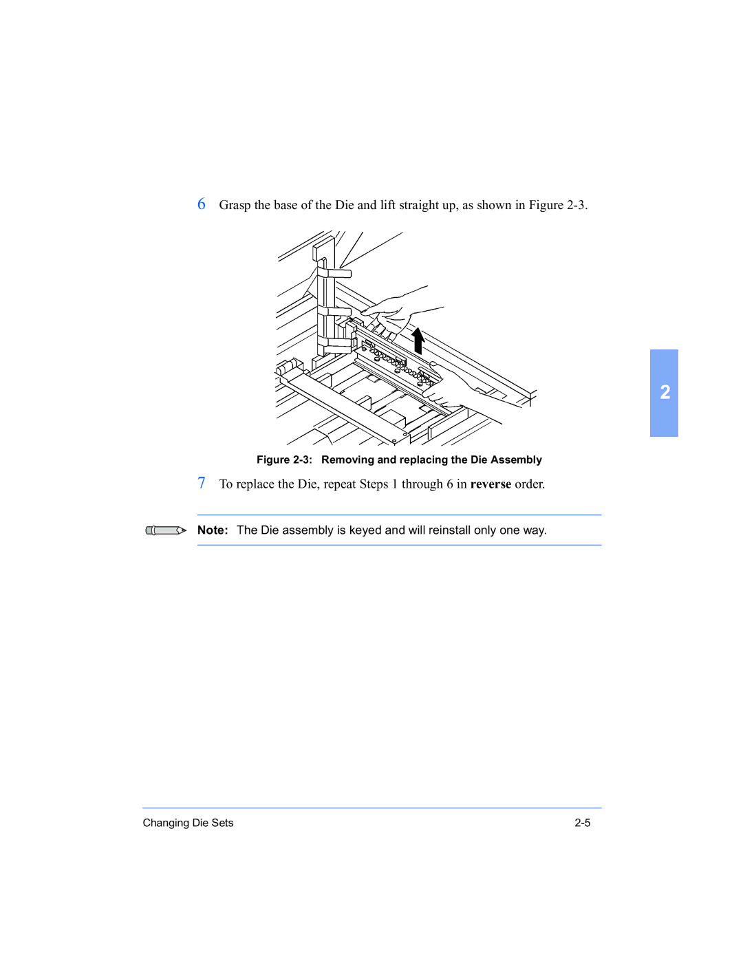 Xerox 16 Series manual Removing and replacing the Die Assembly 