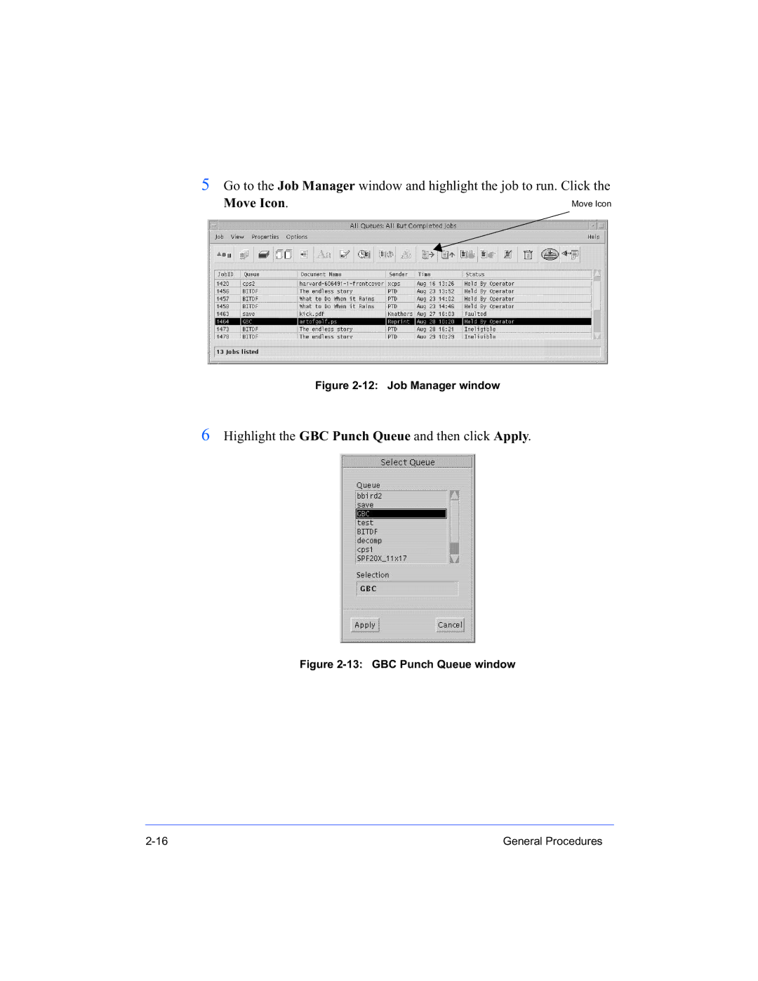 Xerox 16 Series manual Move Icon, Job Manager window 