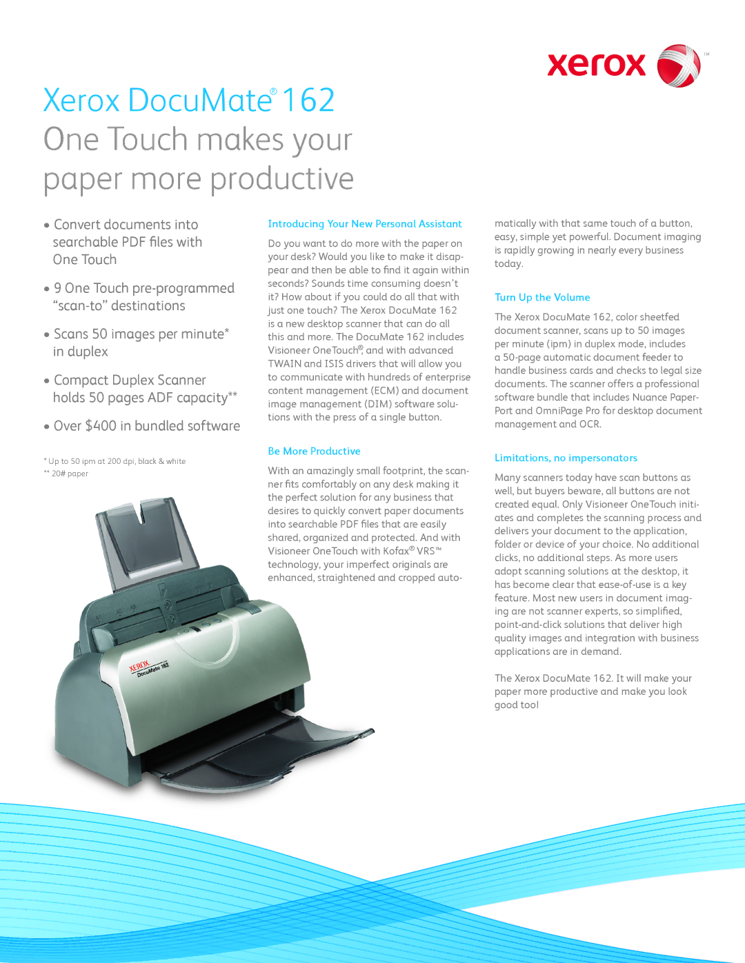 Xerox 162 manual Introducing Your New Personal Assistant, Be More Productive, Turn Up the Volume 