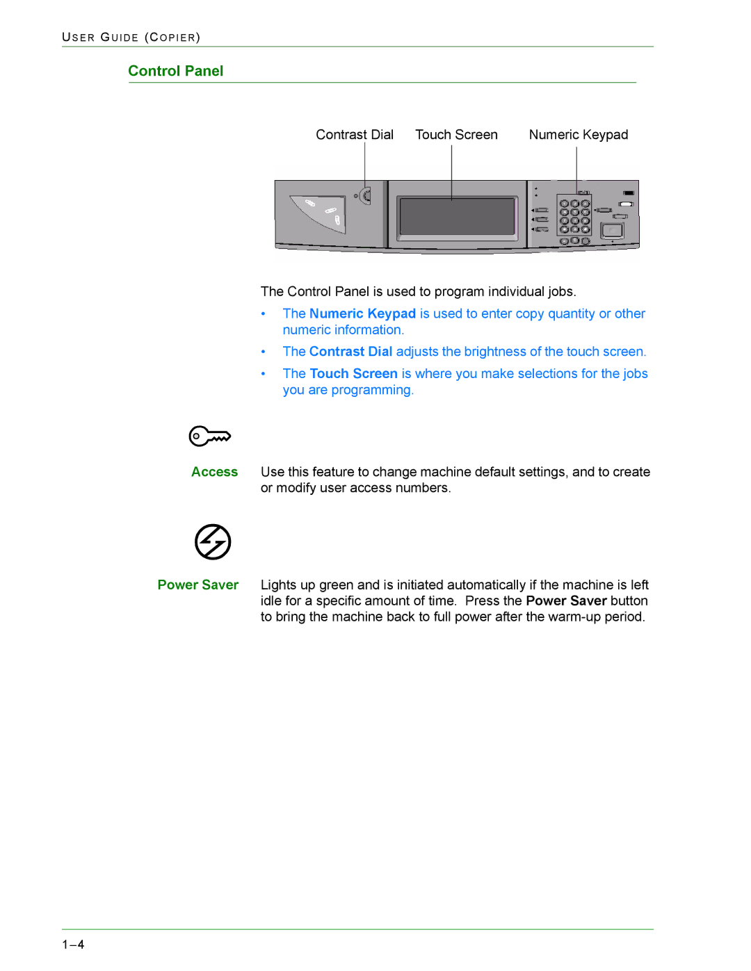 Xerox 1632, 2240 manual Control Panel 