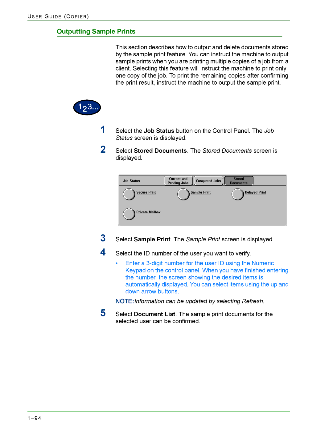 Xerox 1632, 2240 manual Outputting Sample Prints 