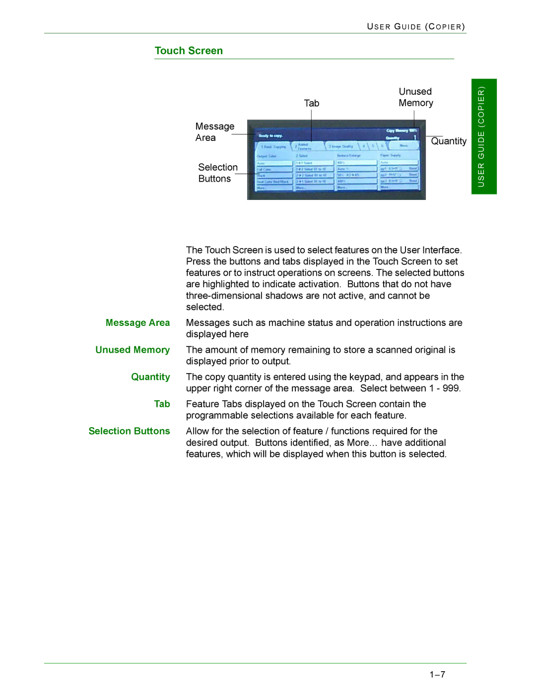 Xerox 2240, 1632 manual Touch Screen 