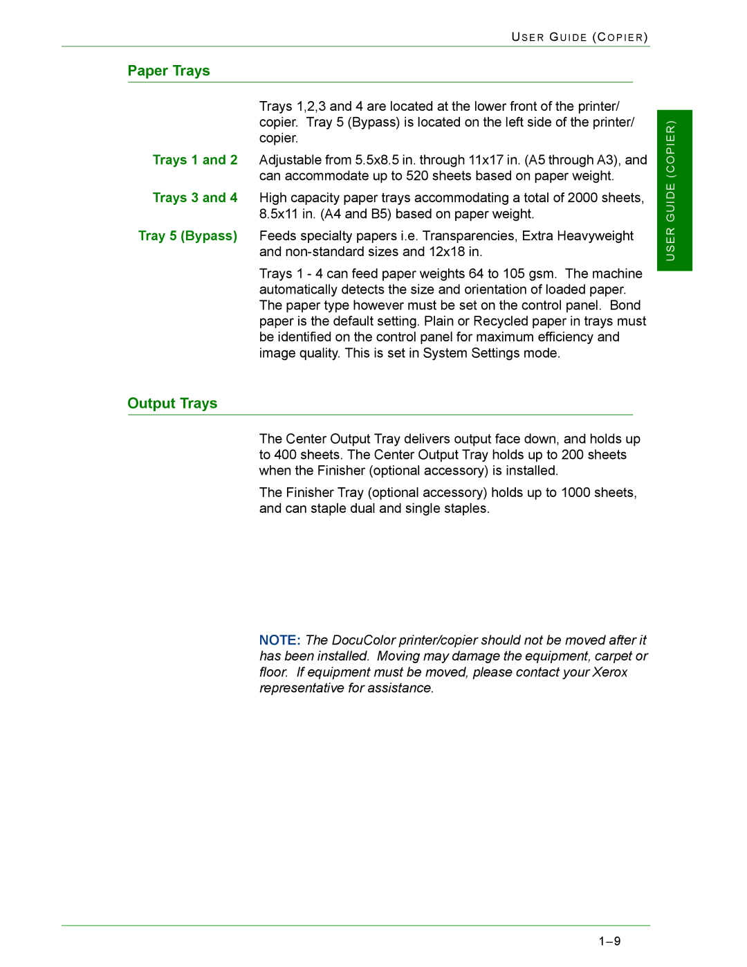 Xerox 2240, 1632 manual Paper Trays, Output Trays 