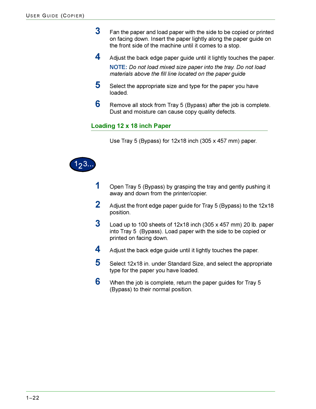 Xerox 1632, 2240 manual Loading 12 x 18 inch Paper 